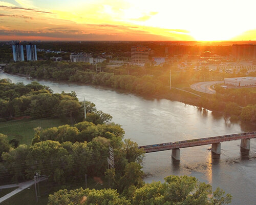 An overhead perspective of the city of Winnipeg.